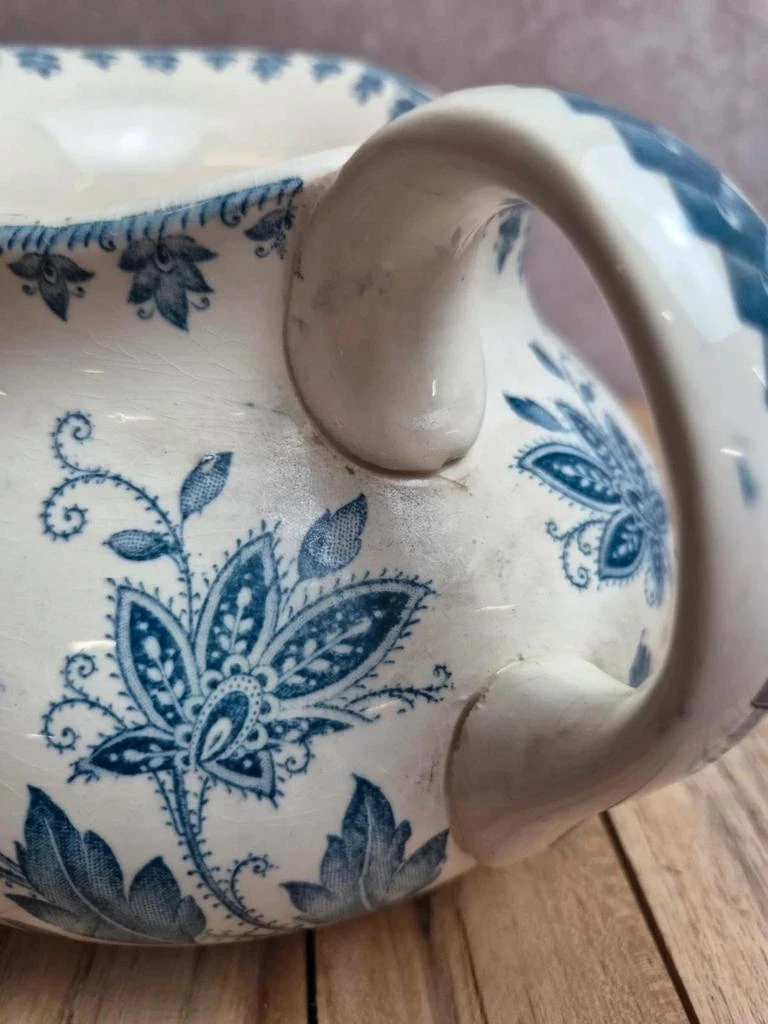 Pequeño jarrón jorobado Sarreguemines Burgos – loza antigua azul y blanco – photo 6